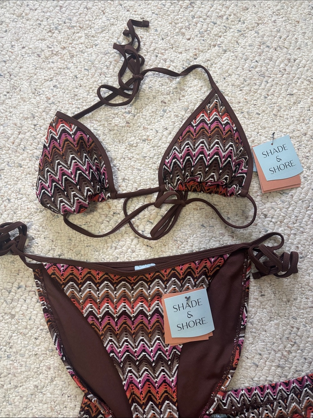 Wide-Leg Zigzag Pants in Brown, Pink & Black - Picture 2 of 3